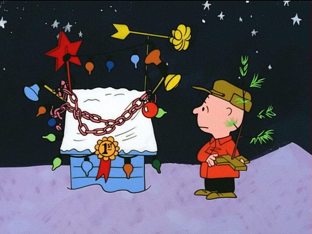 Peanuts-Inspired Holiday Wallpaper: Festive Doghouse Delight