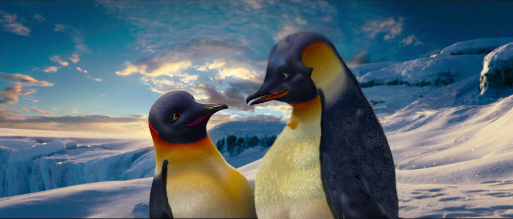 Serene Penguin Duo in Snowy Landscape: Stunning Nature Wallpaper