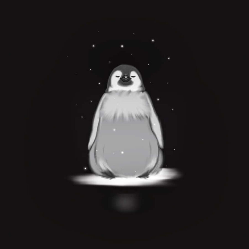 Cute Penguin Wallpaper: Cheerful Snowy Night Scene Background