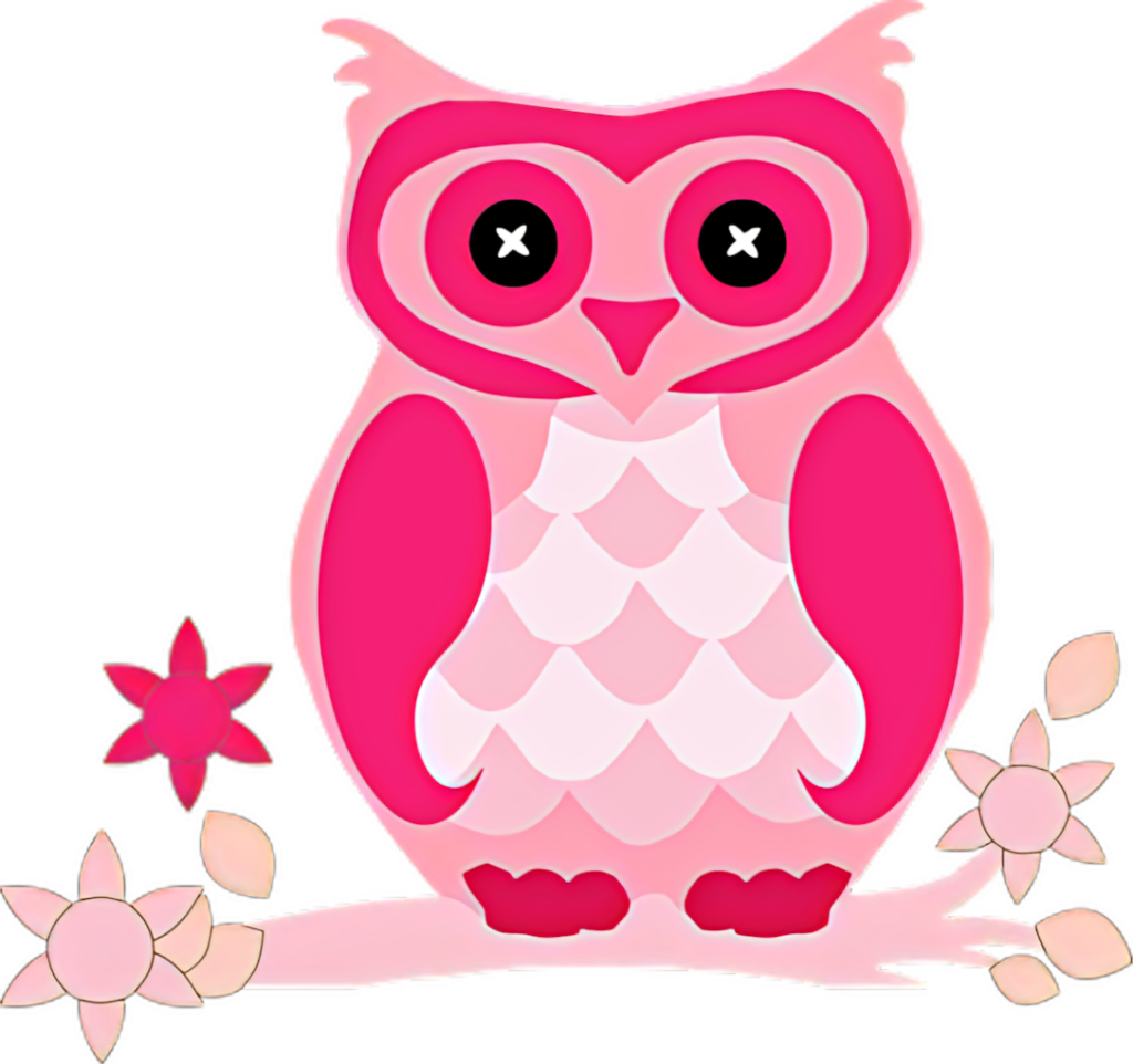 Charming Pink Cartoon Owl Wallpaper with Whimsical Flowers