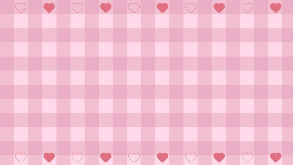Charming Pink Checkered Wallpaper with Heart Outlines - Romantic Design