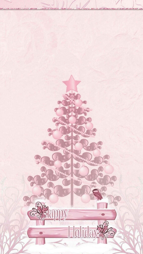 Charming Pink Christmas Tree Wallpaper with Holiday Elegance