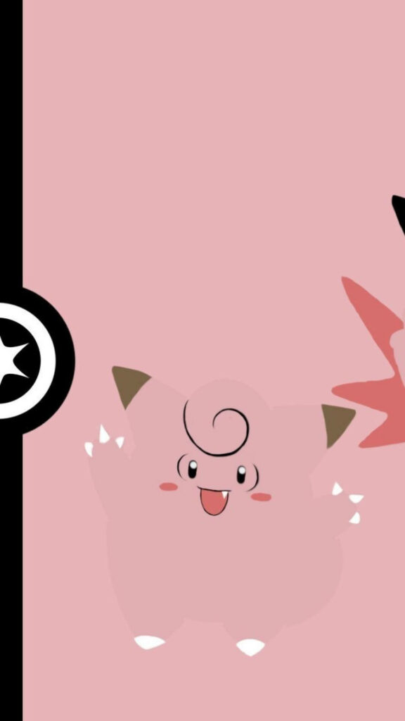 Cheerful Clefairy Pink Wallpaper with Playful Poké Ball Design