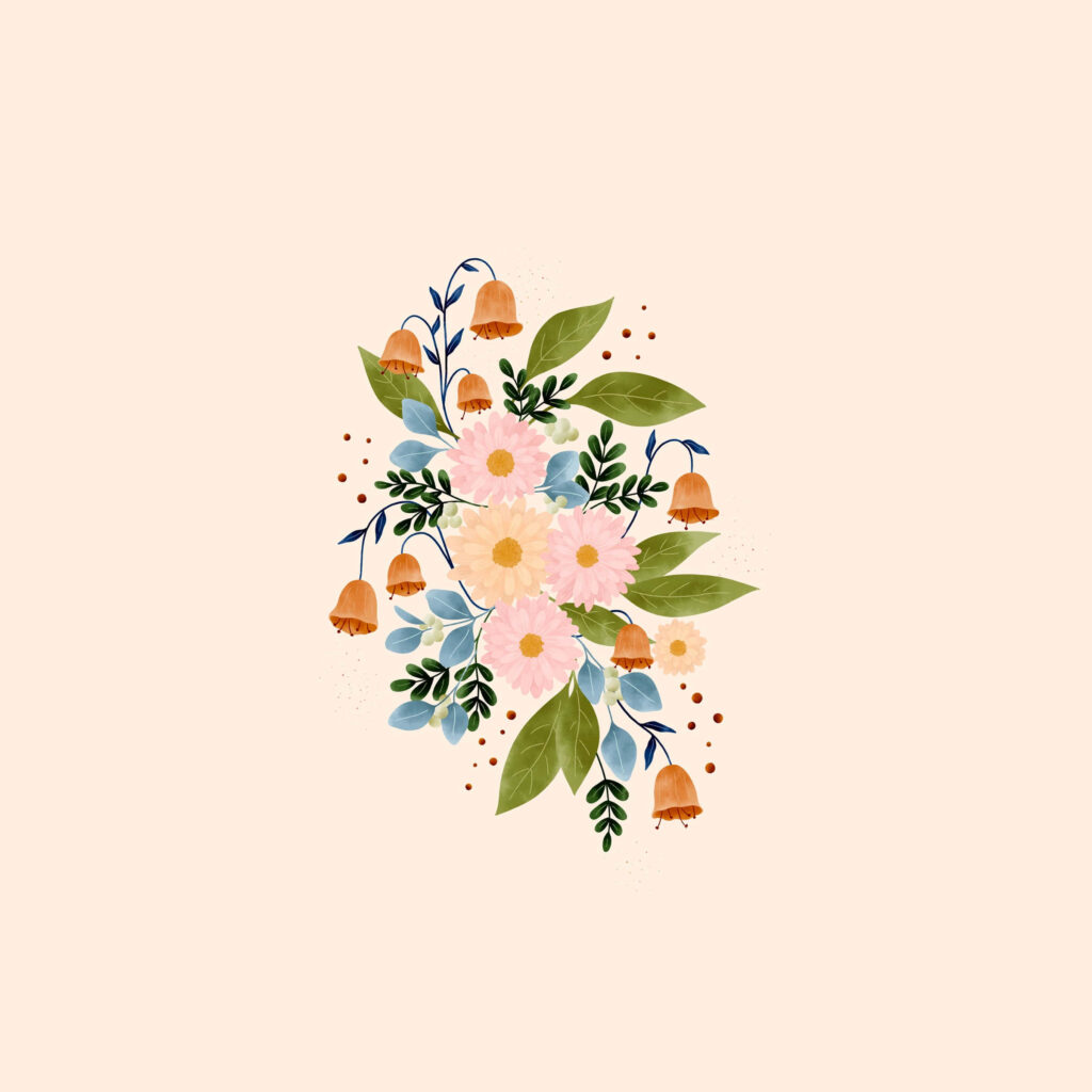 Charming Pink Daisies & Orange Bells on Soft Beige Wallpaper
