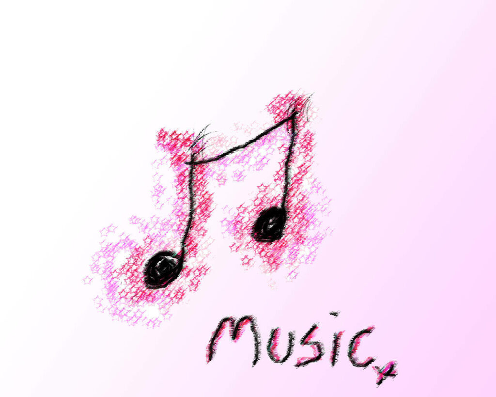 Charming Hand-Drawn Eighth Notes Wallpaper on Soft Pink Gradient