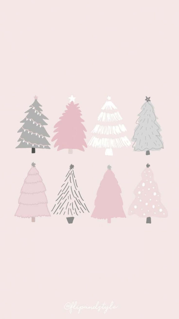Charming Pink & Grey Christmas Tree Wallpaper - Whimsical Design