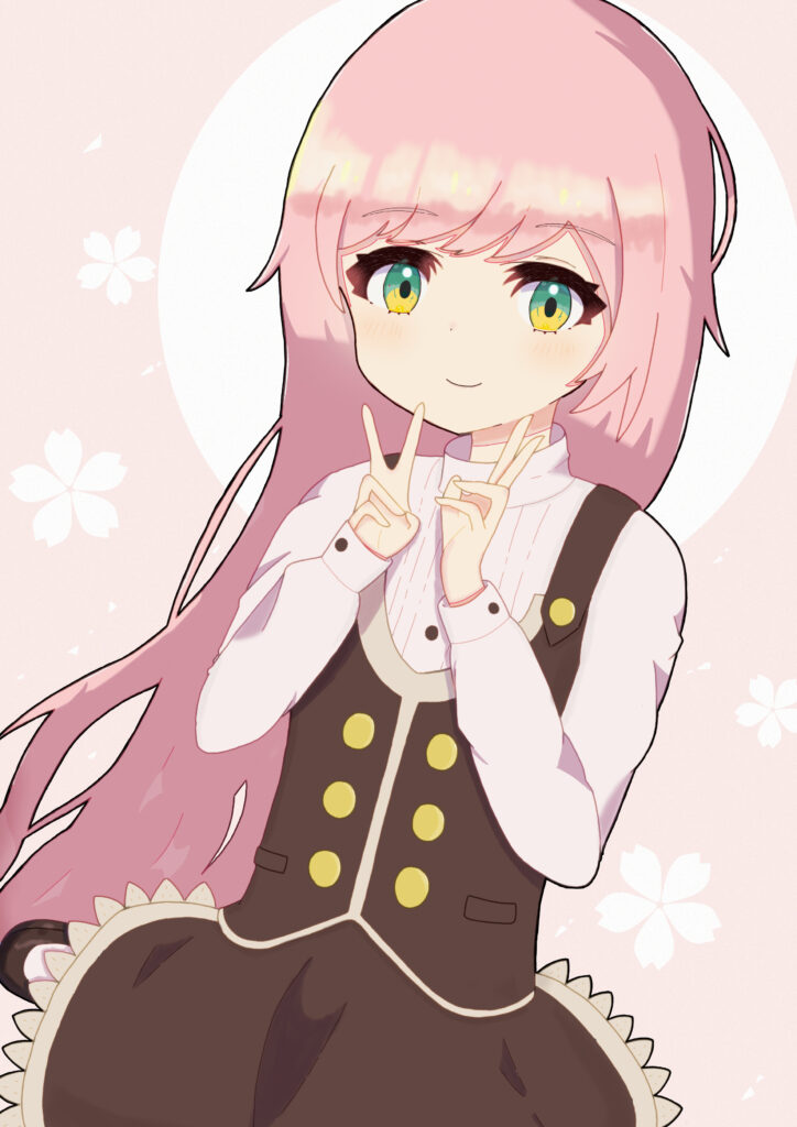 Charming Pink-Haired Anime Girl Wallpaper with Cherry Blossoms