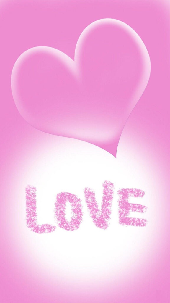 3D Pink Heart Wallpaper with 'LOVE' Text for iPhone Screen