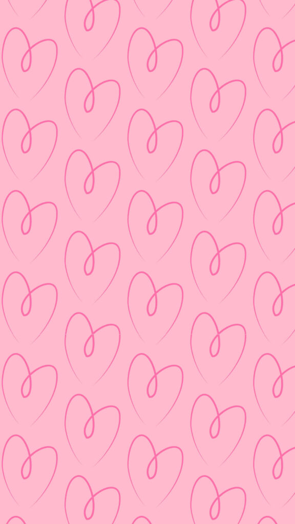 Romantic Pink Wallpaper: Hand-Drawn Heart Outlines Design