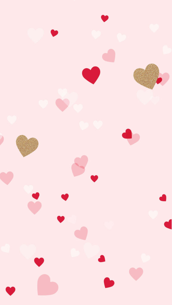 Charming Pink Heart Wallpaper: Playful Design in Red and Gold