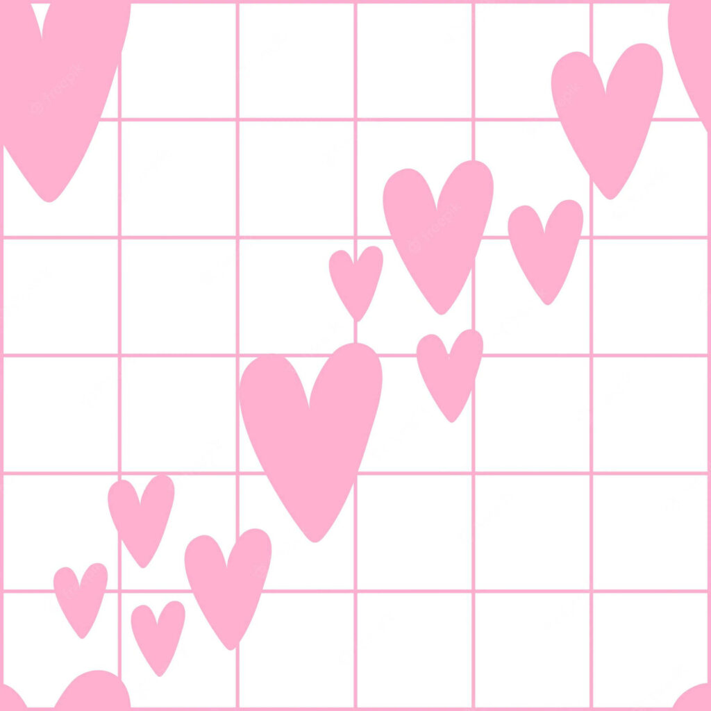 Charming Pink Hearts on White Grid Wallpaper Background