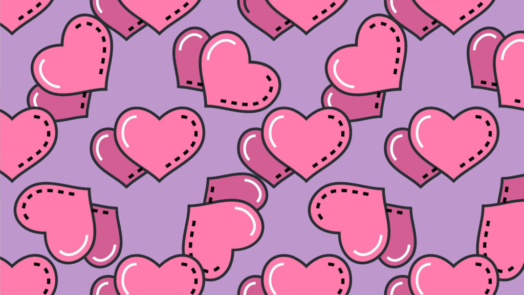 Charming Pink Heart Wallpaper with Stitched Design on Soft Purple
