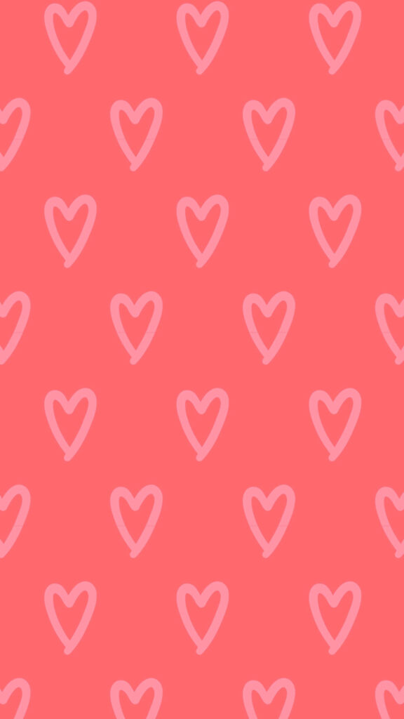 Charming Hand-Drawn Pink Hearts on Coral Wallpaper Background