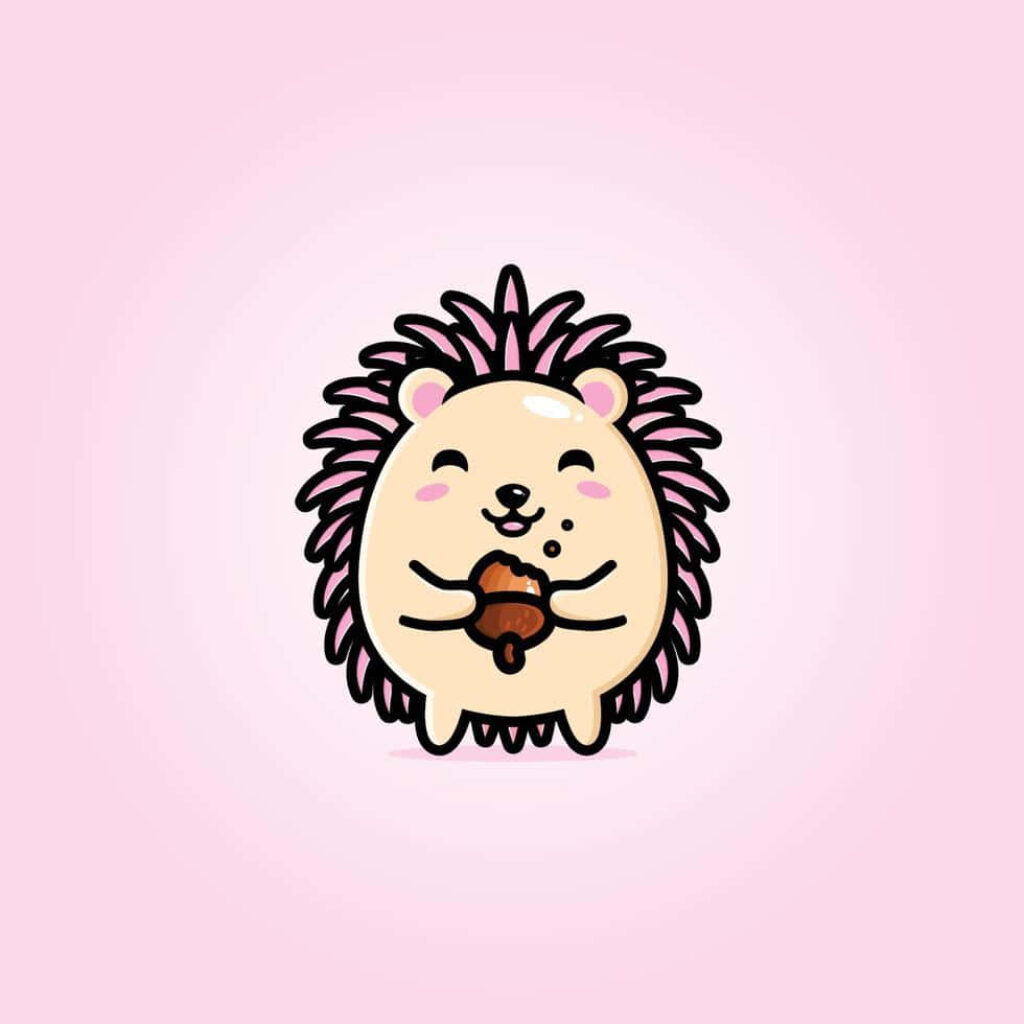 Charming Hedgehog Illustration: Cute Acorn Muncher on Pink Wallpaper