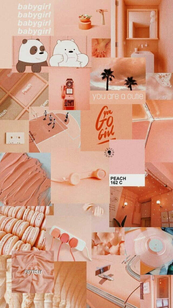 Cheerful Pink and Peach Aesthetic Collage Wallpaper with Cute Elements
