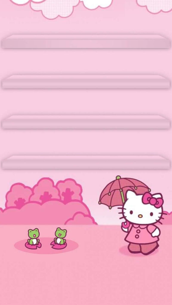 Charming Pink Wallpaper with Sanrio Character & Frogs in Cloudy Bliss