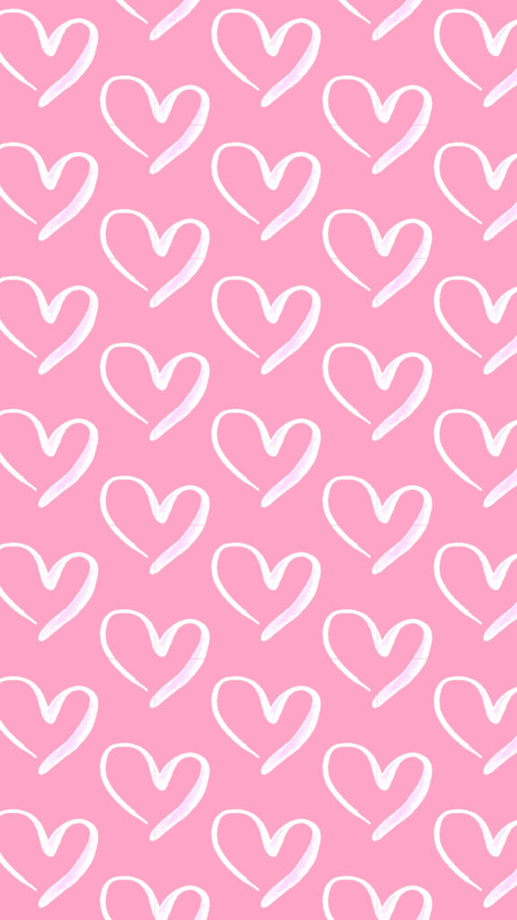 Charming Pink Wallpaper with Hand-Drawn White Hearts Background