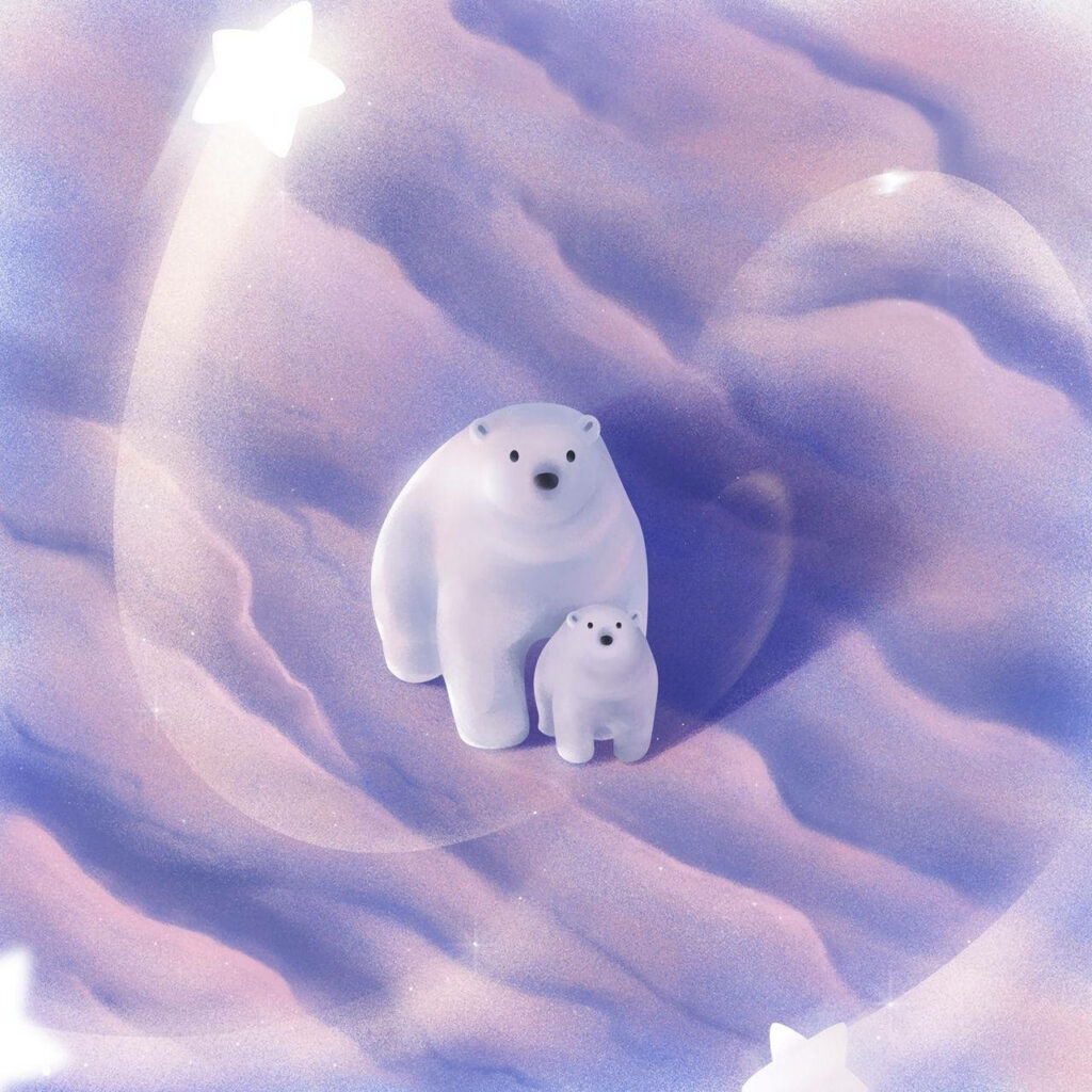 Charming Polar Bears in Dreamy Pastel Starry Background Wallpaper