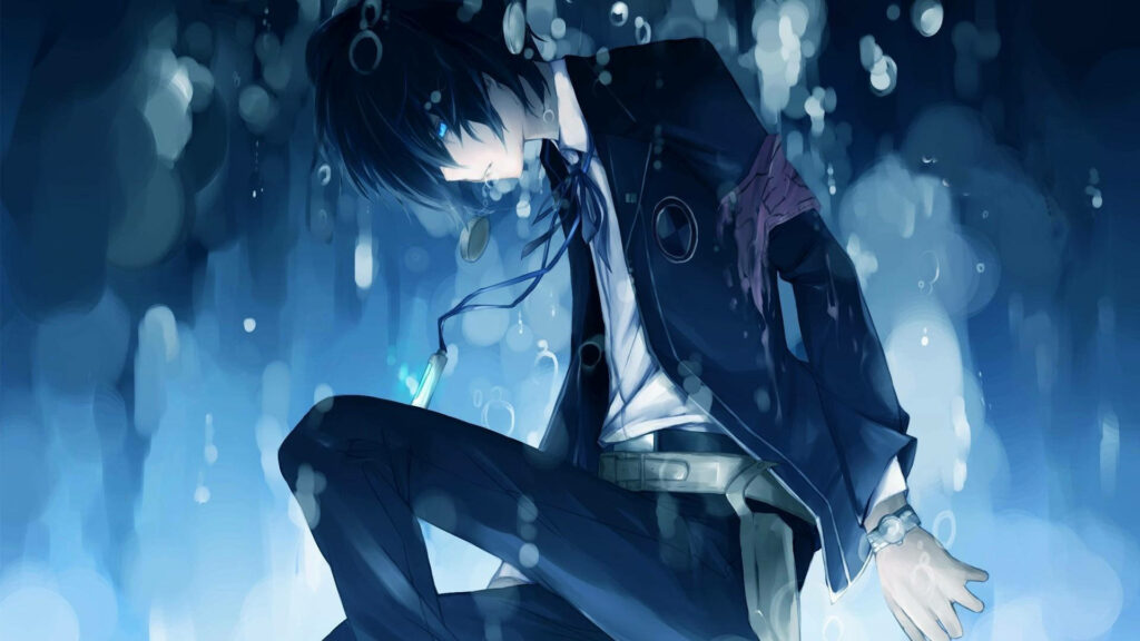 Blue Beauty: A Stunning Wallpaper of Makoto Yuki, the Handsome Protagonist of Persona 3