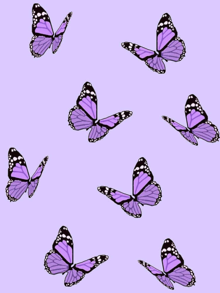 Intricate Purple Butterflies on Soft Lavender iPhone Wallpaper