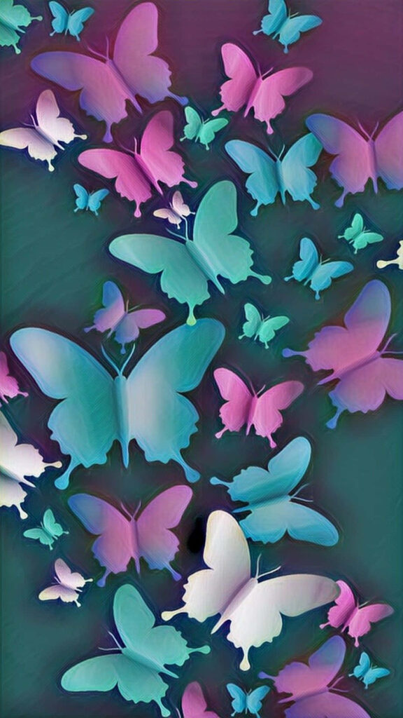 Vivid Purple & Teal Butterflies on Smooth Blue Gradient Wallpaper