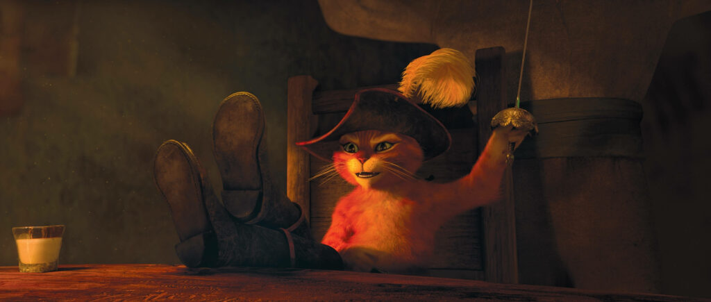 Charming Puss in Boots Wallpaper: Suave Feline Adventure