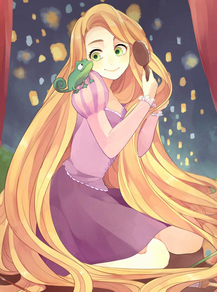 Charming Rapunzel & Pascal Phone Wallpaper with Glowing Lanterns