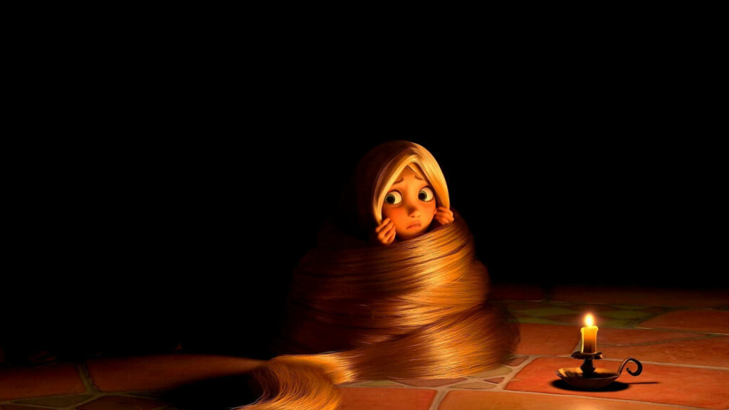 Enchanting Rapunzel Wallpaper: Golden Hair & Candlelit Room Scene