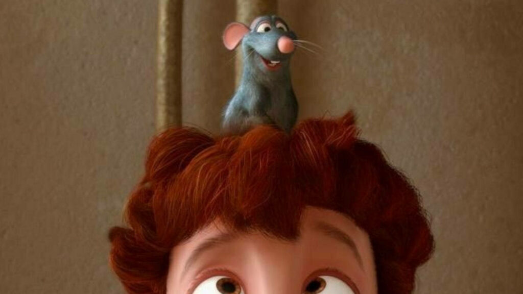 Charming Ratatouille Wallpaper: Remy on Linguini's Head