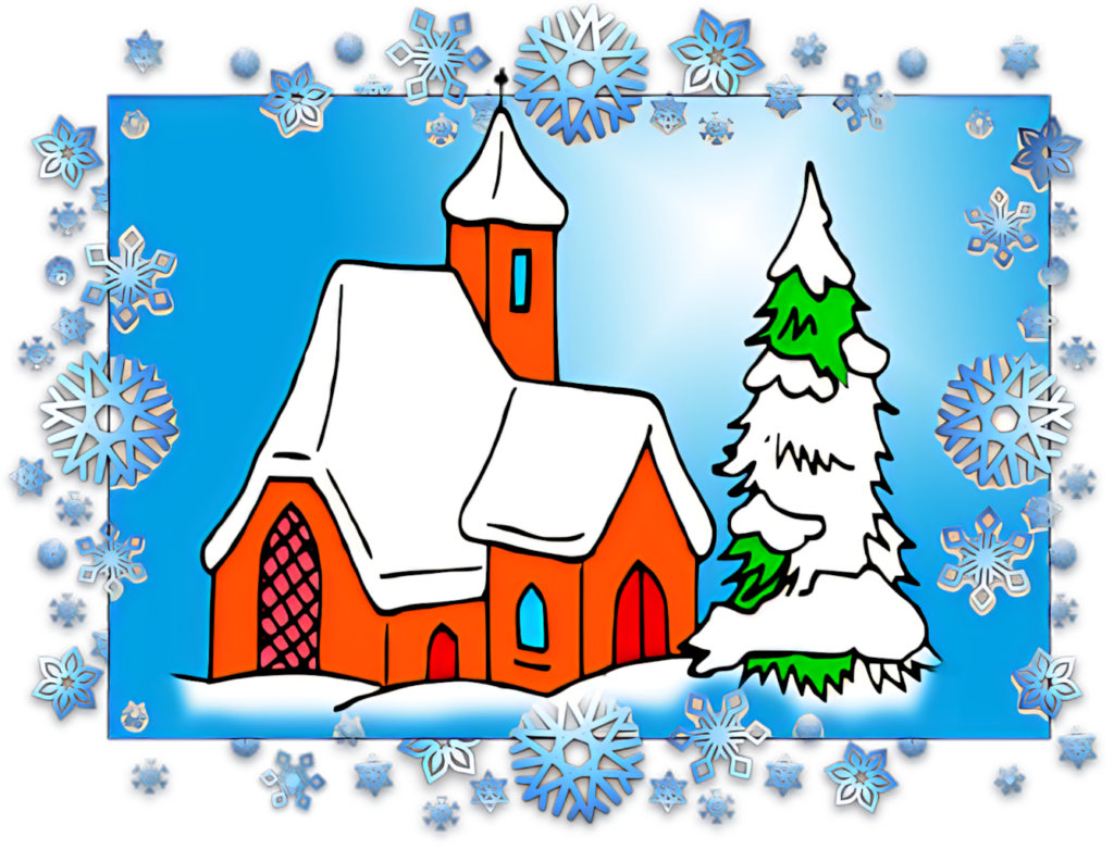 Charming Snowy Red Church Wallpaper - Winter Wonderland Background
