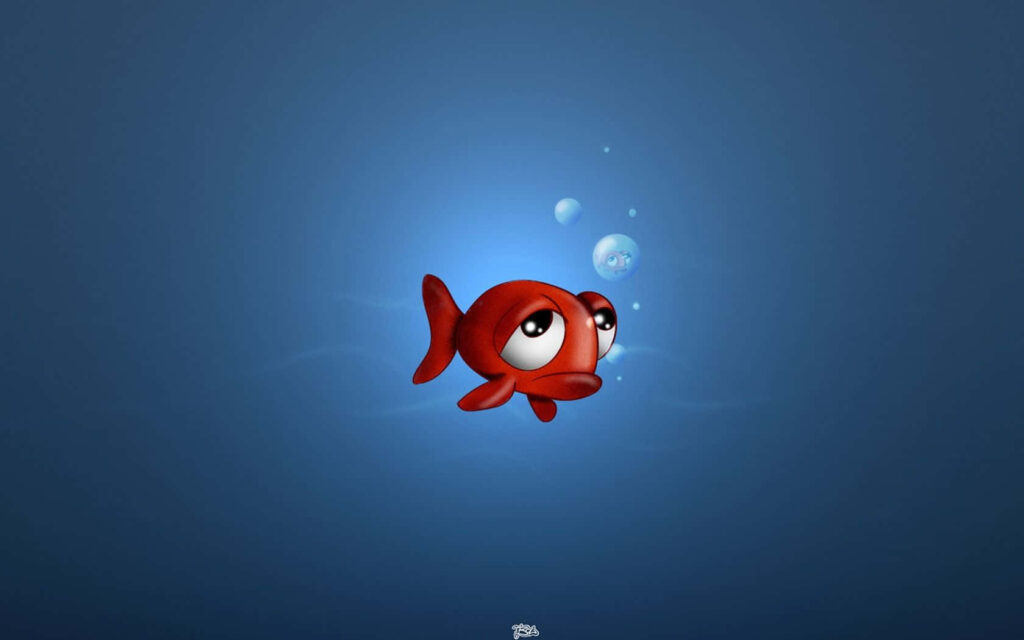 Charming Animated Red Fish Wallpaper in Dark Blue Underwater Scene