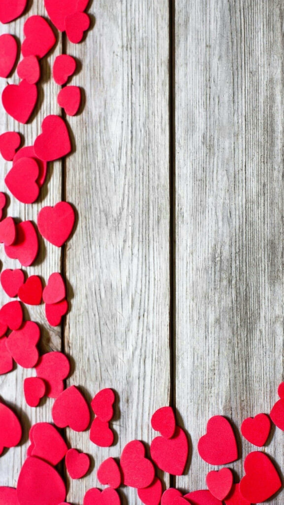 Romantic Red Heart Wallpaper on Rustic Wood - Stylish Background