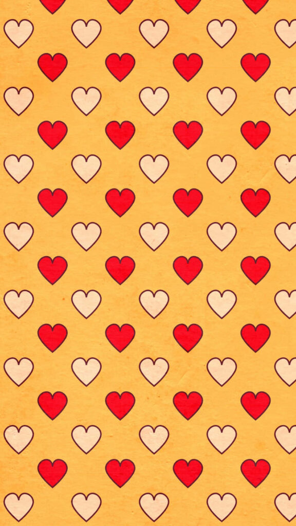 “Charming Red & White Hearts Wallpaper on Warm Yellow Background”