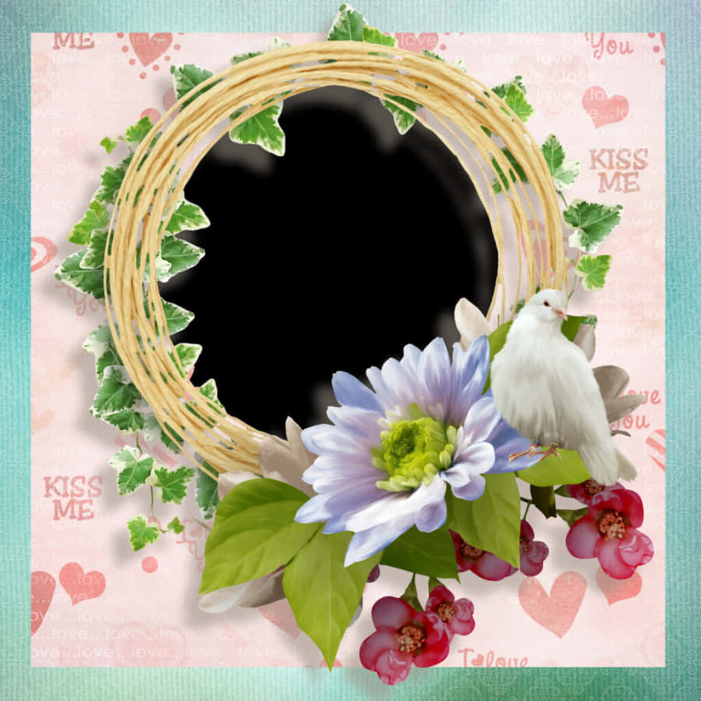 Charming Floral Frame with White Dove | Romantic Wallpaper Background
