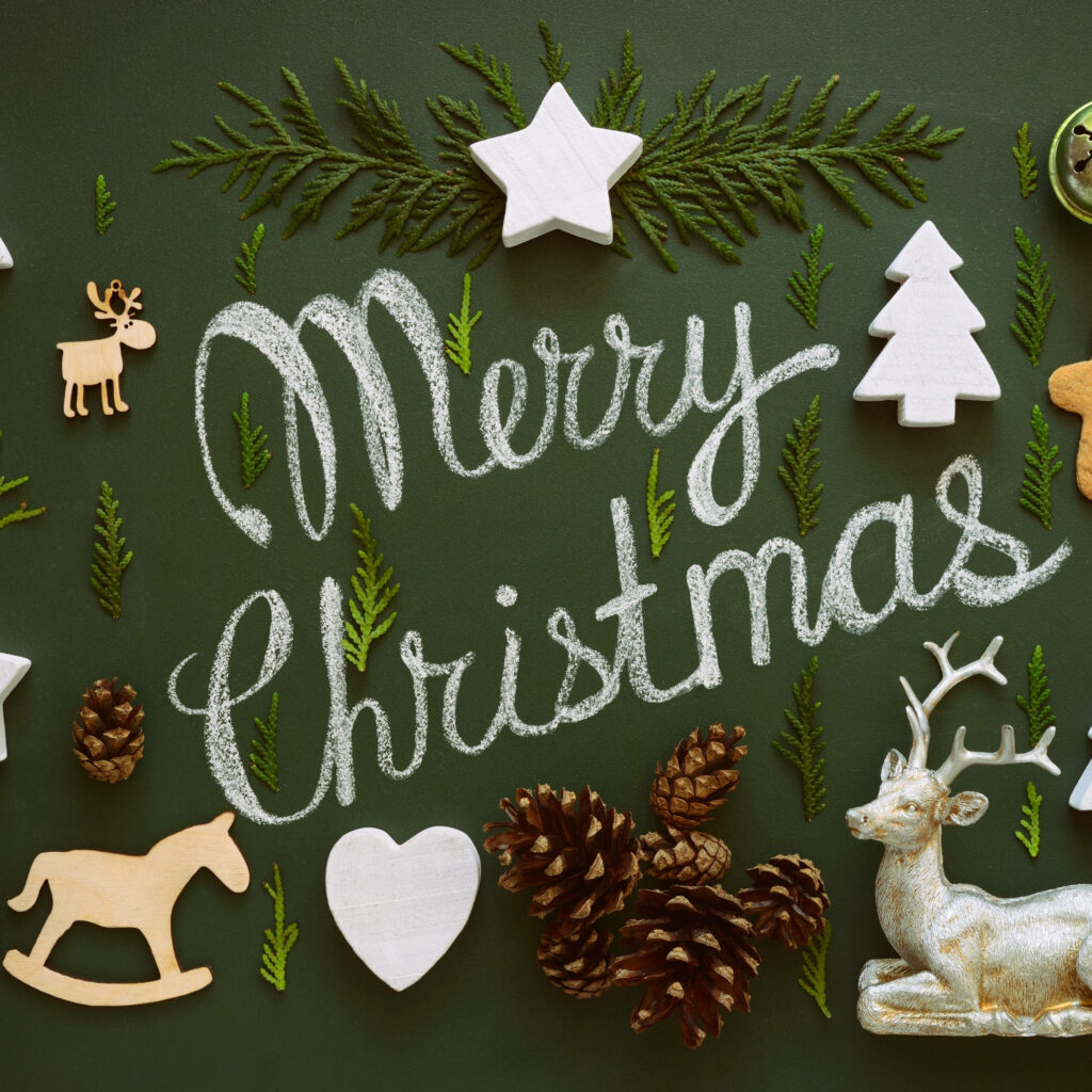 Rustic Merry Christmas Wallpaper with Holiday Decorations