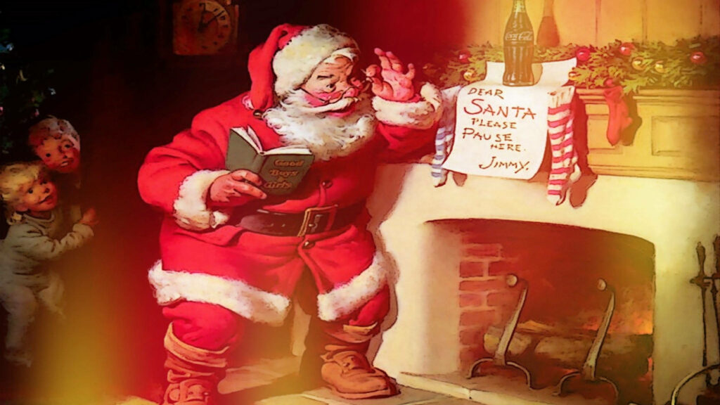 Santa by the Fire: Cozy Holiday Wallpaper with Kids & Decor