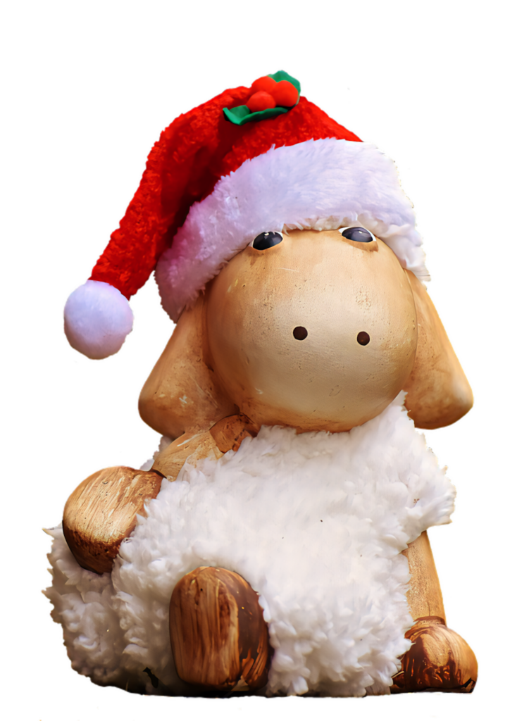 Charming Santa Hat Sheep Figurine - Festive Christmas Wallpaper
