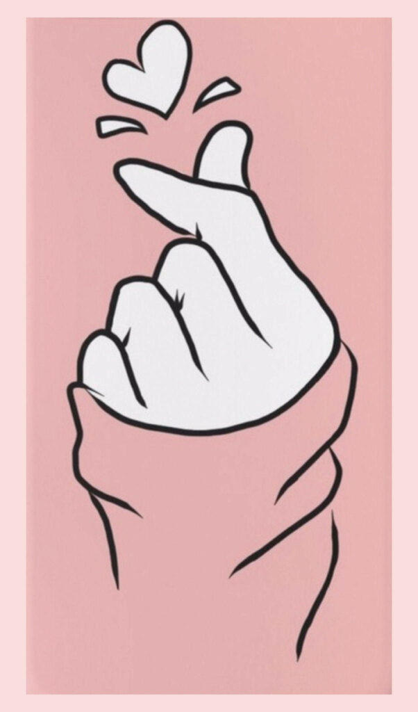 Minimalistic Saranghae Finger Heart Wallpaper in Soft Pink Frame