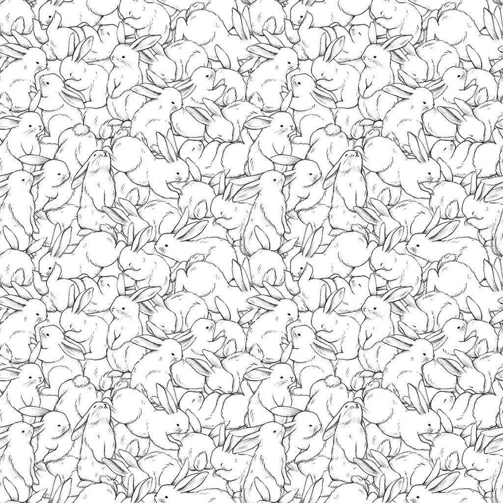 Seamless black and white bunny line drawing wallpaper with playful rabbits in minimalist style