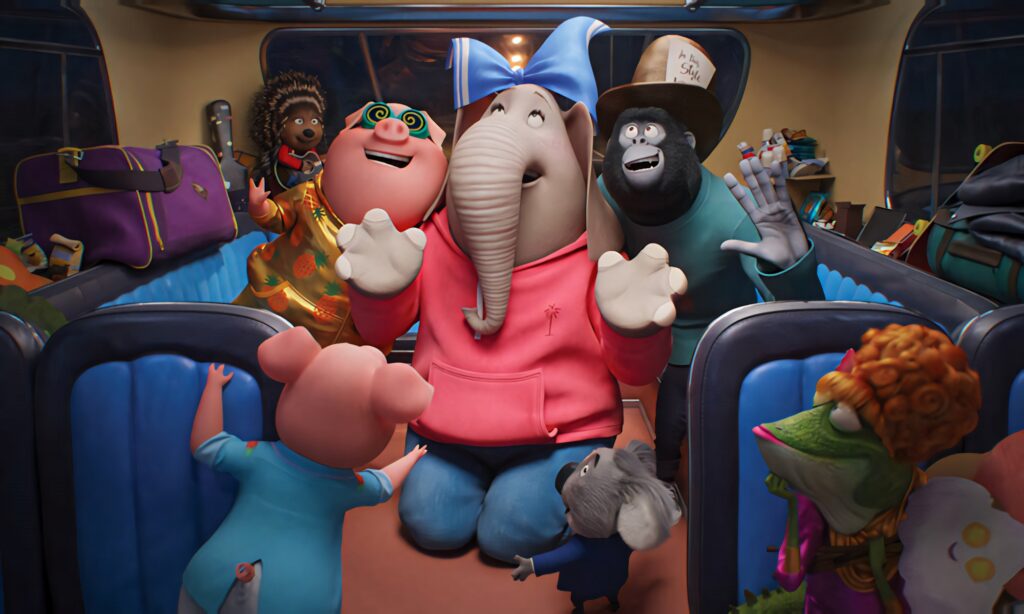 Vibrant Sing 2 Animal Characters Wallpaper: Joyful Music Scene
