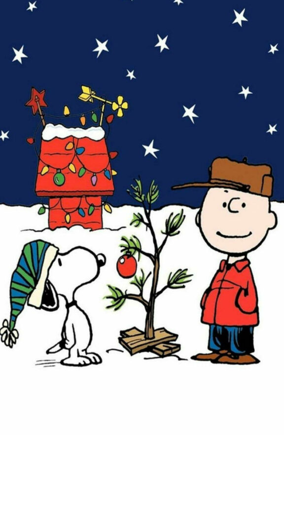 Charming Snoopy Christmas Wallpaper: Snowy Evening Scene