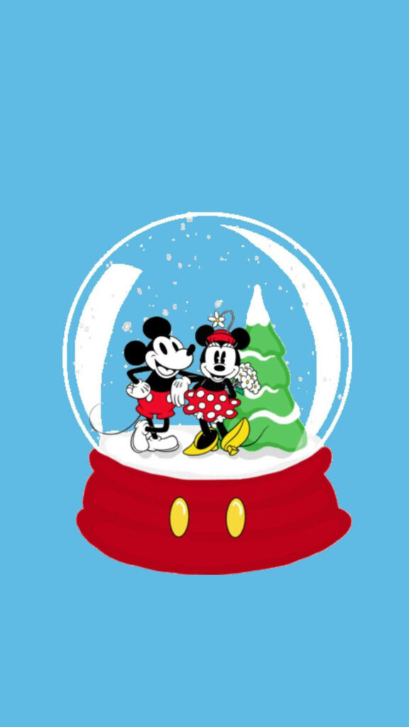 Charming Snow Globe Scene with Iconic Characters in Festive Attire Wallpaper