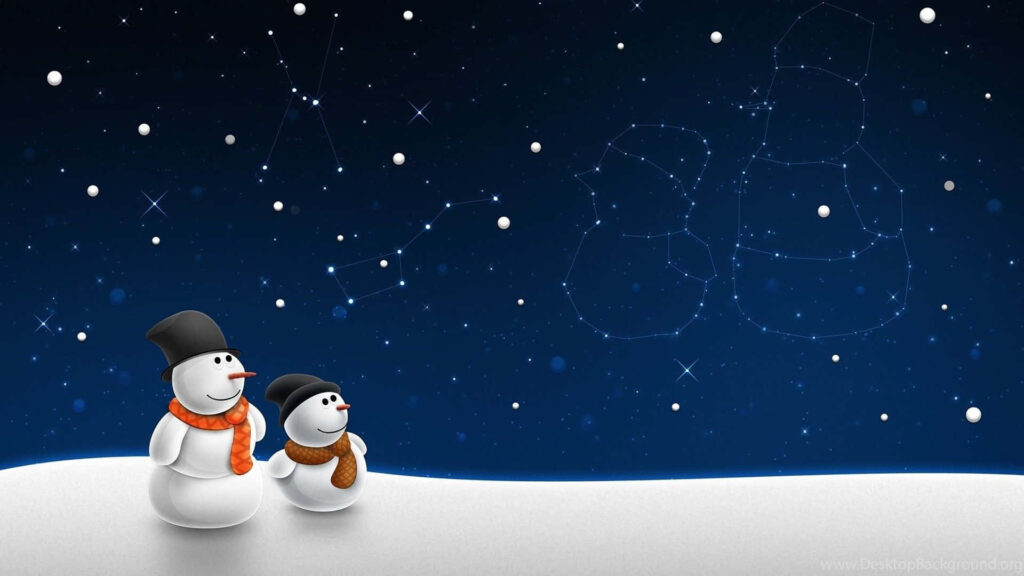Whimsical Snowmen Wallpaper: Festive Scene with Starry Night Background