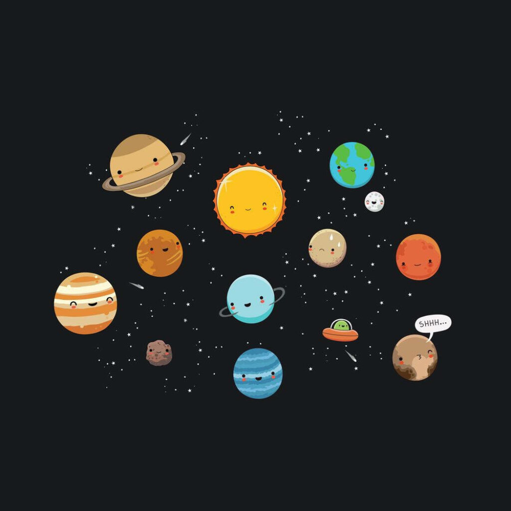 Charming Cartoon Solar System Wallpaper: Cute Planets & Celestial Bodies