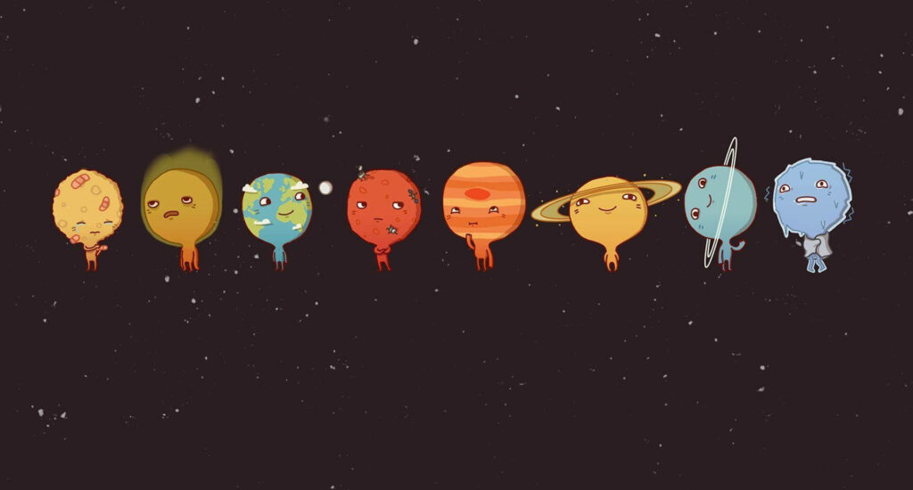 Charming Solar System Wallpaper with Emoji Planets on Starry Background