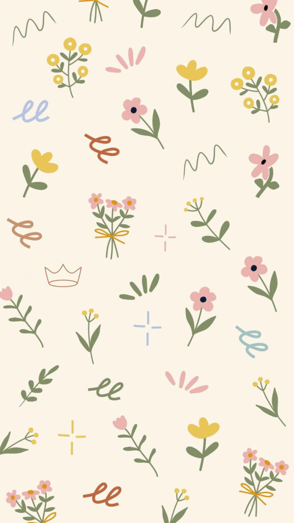 Whimsical Spring Floral Wallpaper in Soft Pastel Colors