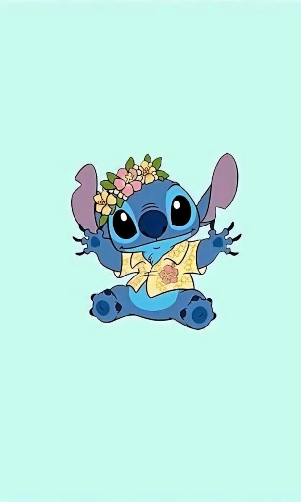 Playful Stitch Floral Crown Wallpaper - Cute Pastel Background