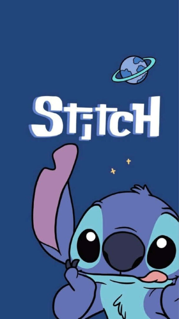 Charming Stitch Wallpaper with Celestial Theme on Deep Blue Background