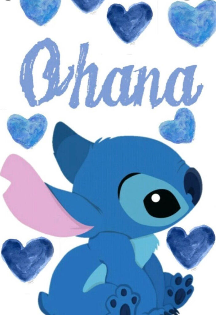 Cute Stitch Wallpaper with Blue Hearts & Ohana Design Background