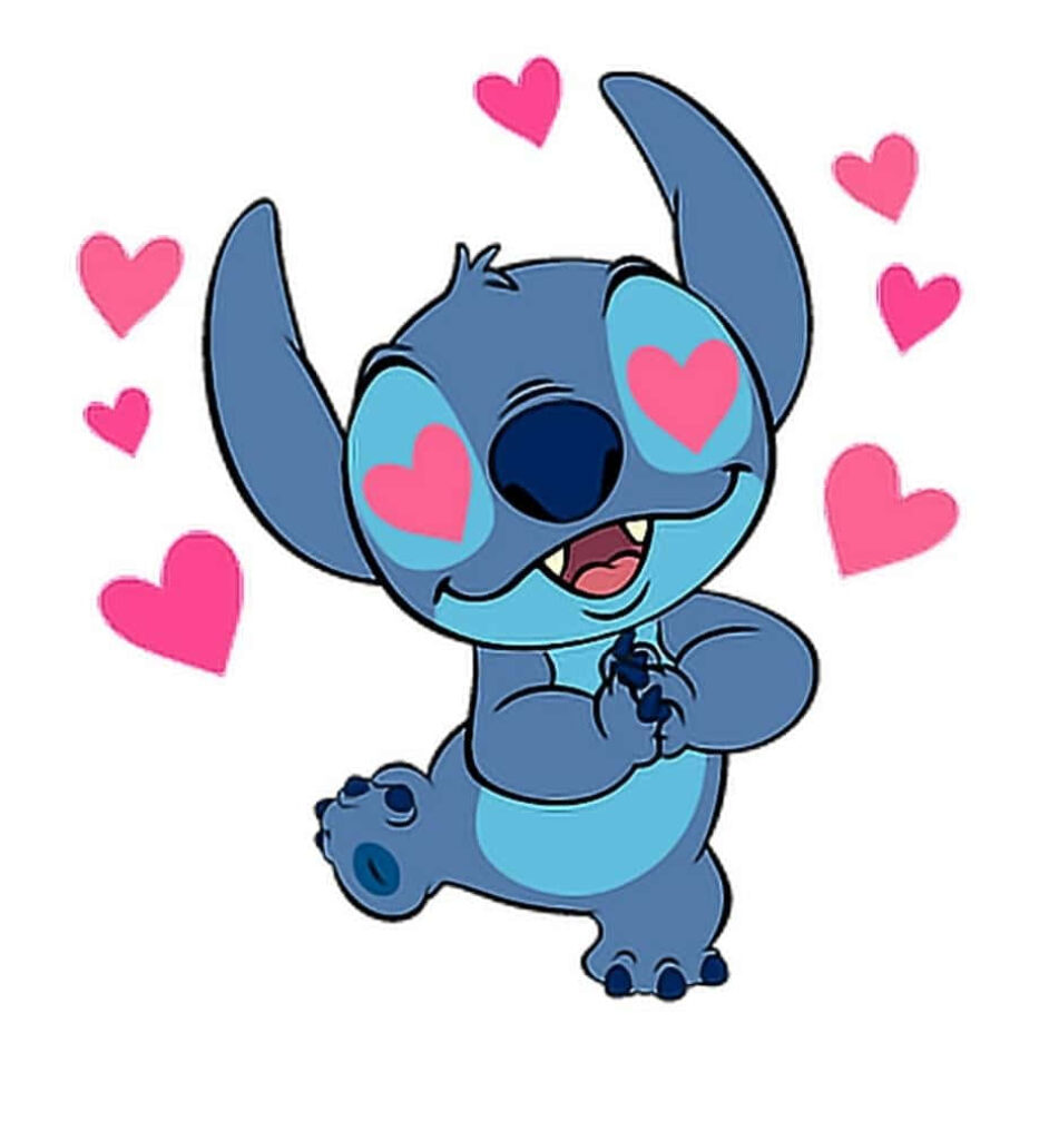 Charming Stitch Wallpaper with Pink Hearts for Valentine's Day